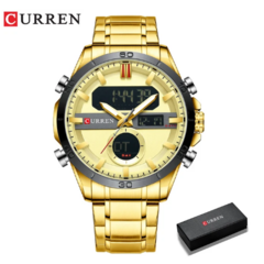 Relógio Curren Masculino Luxo Dourado e Preto M8384