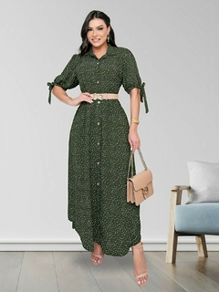 Vestido Longo com Botões Funcionais Tecido Duna ( Verde Militar ) - comprar online