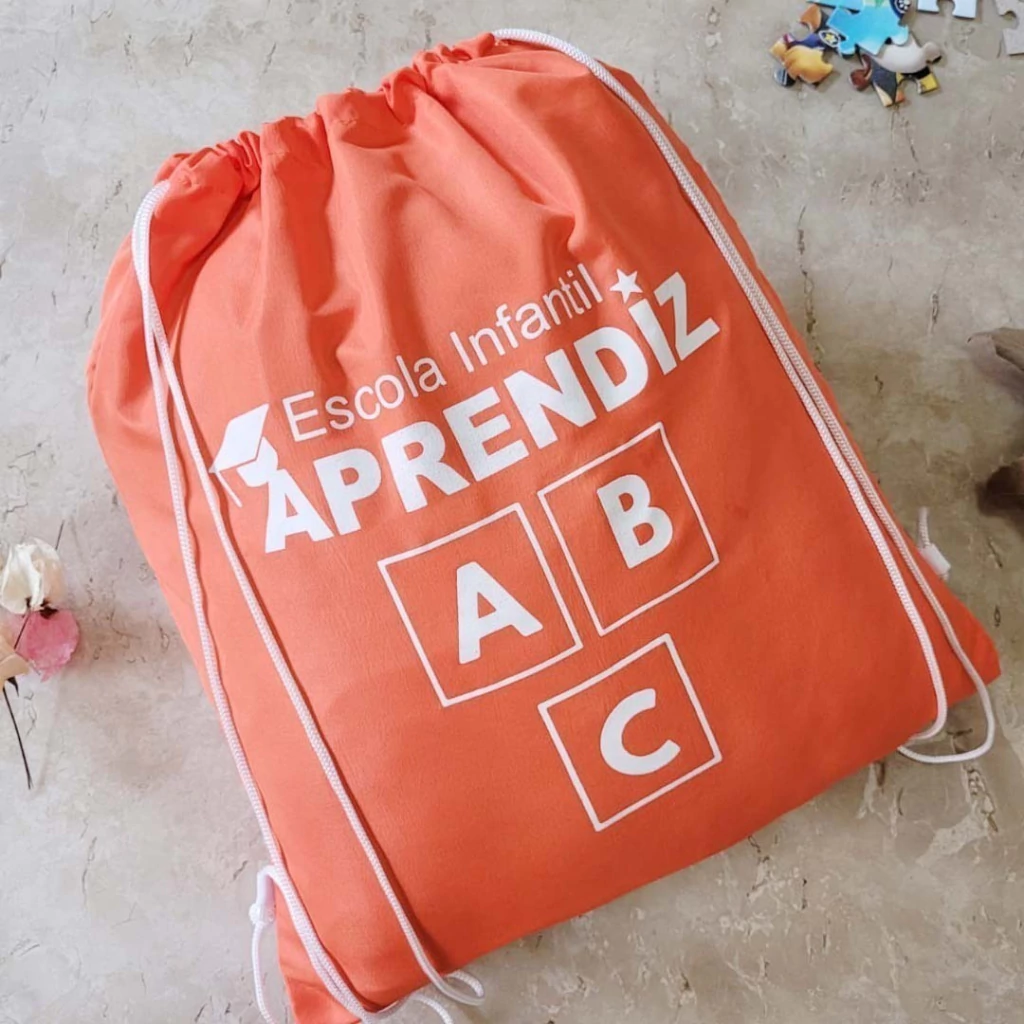 Mochila De Tecido Laranja com Impressão Personalizada