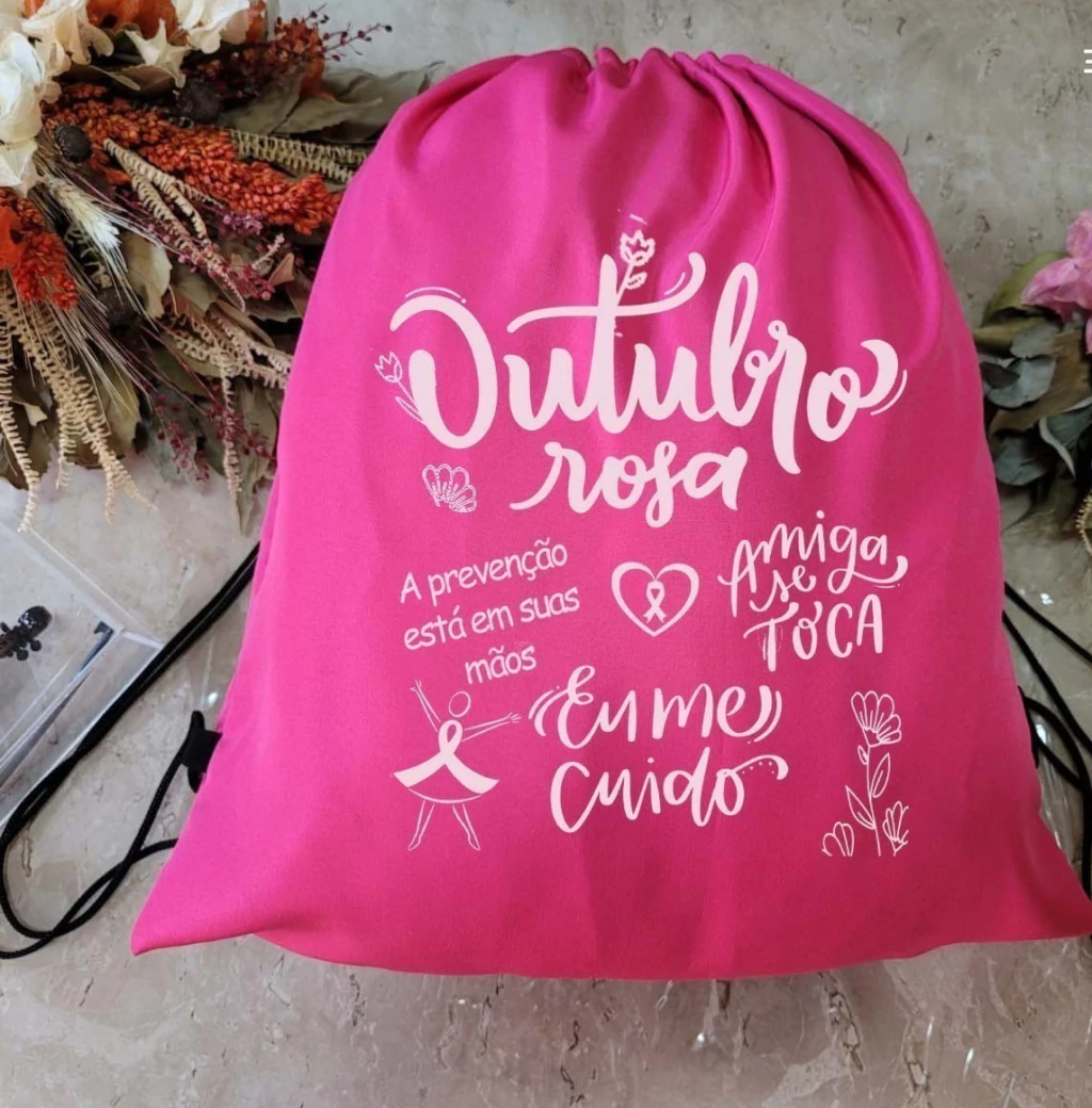 Outubro Rosa - Mochila Tipo Saco Personalizada Kit c 100 peças