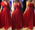 Vestidos longos multiformas em vermelho, exibindo diferentes estilos de uso.