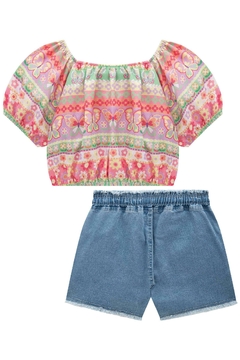 Blusa Boxy e shorts azul Infanti - loja online