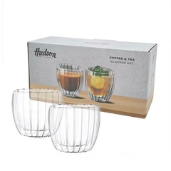 Set X2 Vaso Doble Vidrio Rayado 80Ml Hudson