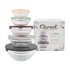 SET X5 BOWL VIDRIO TAPA COLOR CAROL