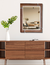 Rectangular LED mirror with a luminous oak frame, reflecting a stylish living room setting.