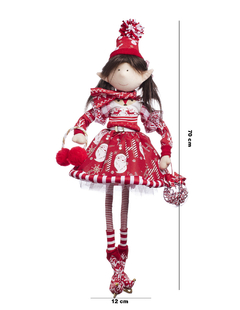 Doll Duenda Candy Cane con falda roja y patines de hielo, mide 70 cm de altura.