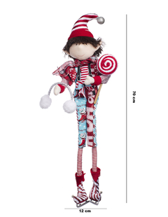 Duende Candy Cane con overol, orejeras y paleta de caramelo 70 cm - tienda en línea