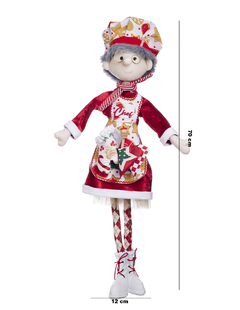 Muñeca de Mrs. Claus Chef con vestido rojo y delantal decorado, de 70 cm de altura.