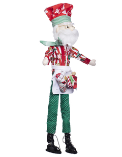 Muñeco de Santa Claus Chef con filipina roja y blanca, gorro navideño, y pantalones verdes con puntos, de 70 cm.