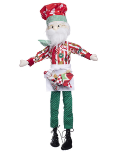 Muñeco de Santa Claus Chef con filipina roja y blanca, gorro navideño, y pantalones verdes con puntos, de 70 cm.