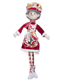 Muñeca de Mrs. Claus Chef con vestido rojo y delantal decorado, de 70 cm de altura.