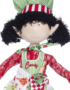 Muñeca Duenda Chef roja y verde "Candy" de 70 cm, con cabello rizado y vestido de Navidad.