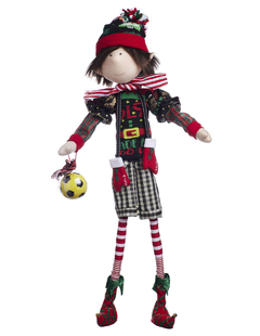 Muñeco duende decorativo navideño con bermudas y balón de fútbol de 70 cm.