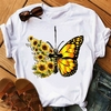 T-SHIRTS BRANCAS MALHA FRIA SUBLIMAÇÃO - BORBOLETA GIRASSOL -