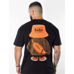 OVERSIZED MASCULINA - URSO CHAPÉU LARANJA - PRETO -