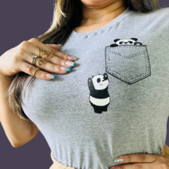 T- Shirt - Pandinha Bolso - Cinza Mescla - - comprar online