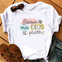 T-SHIRTS BRANCAS MALHA FRIA SUBLIMAÇÃO - FLORESÇA -