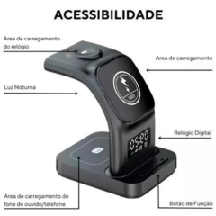 Base Carregador Sem Fio 5 Em 1 Indução Relógio - comprar online