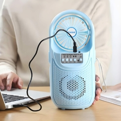 Ventilador De Mesa Com Caixa De Som Rádio FM Recarregável