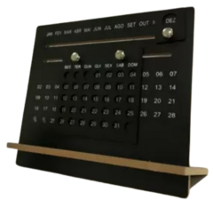 Calendário de mesa permanente madeira preto home office decorativo