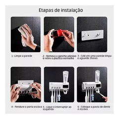 Dispensador de Escova e Pasta de Dente com Esterilizador UV Dupla Face