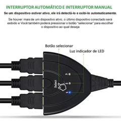 Divisor Hdmi Switch 3x1 Adaptador Cabo 3 Entradas E 1 Saída ACES0021 - wns360