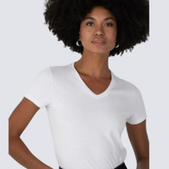 Blusa Básica Feminina Decote V Em Algodão Branca - comprar online