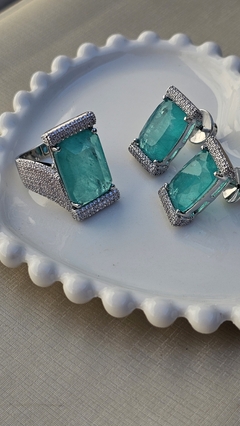 Anel com pedra fusion Azul Tiffany cravejado cristal - comprar online