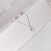 Conjunto colar e brinco de coração cristal rosa