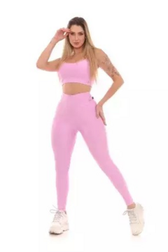 Conjunto Microcanelado Poliamida Legging + Top Alça