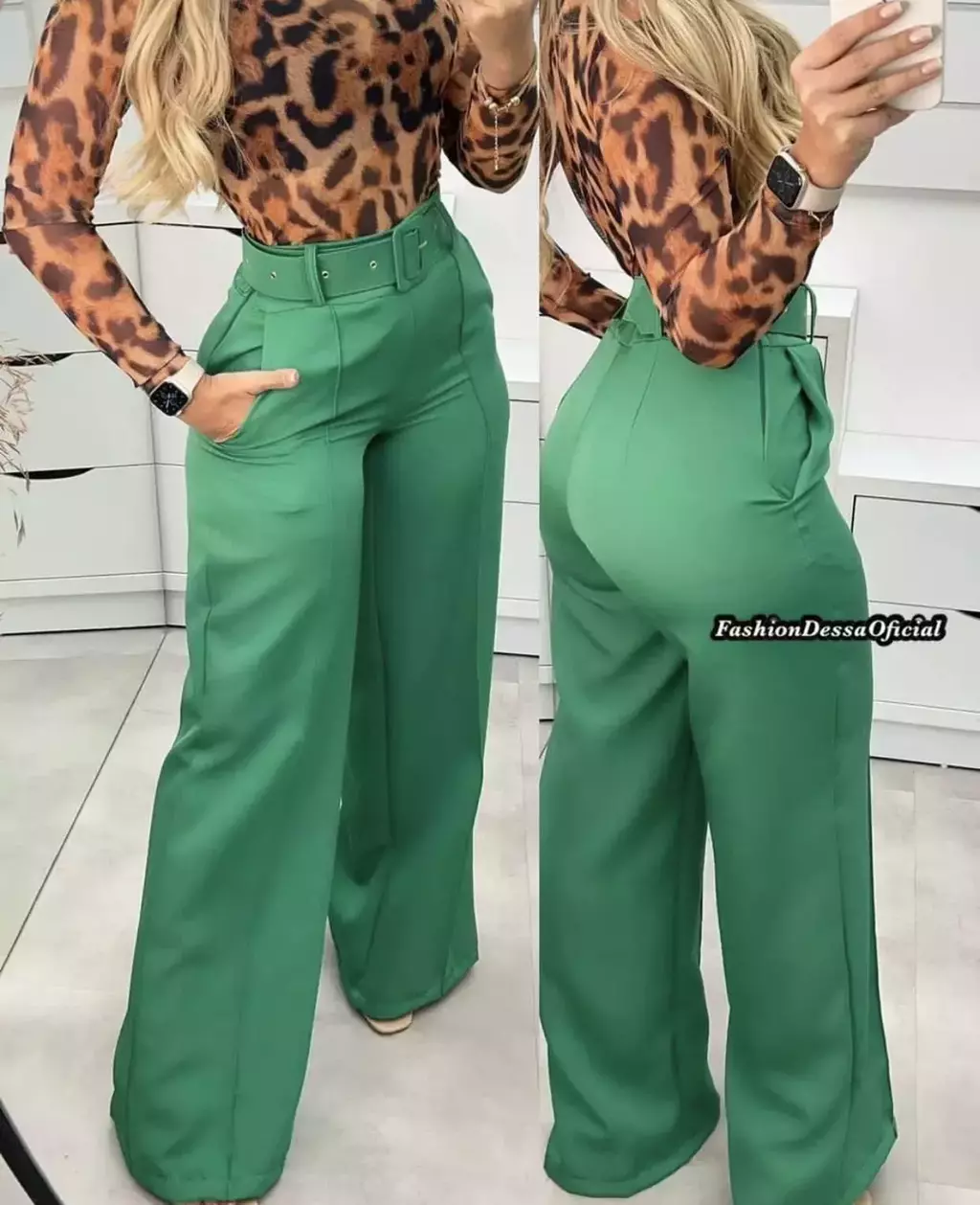 Calça Pantalona Alfaiataria Eloá Martingalê Nos Bolsos Verde