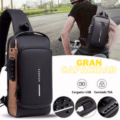 Imagen de Combo Morral Antirrobo Premium + mini cargador portatil con linterna