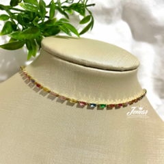 Choker - Retângulos Coloridos - Fundo Dourado