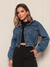 Jaqueta Jeans Feminina Bomber com Capuz