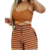 Conjunto Feminino Top com Alça e Short Ajustável Marron Listrado