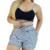 Conjunto Feminino Top com Alça e Short Ajustável Branco Listrado