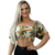 Blusa Cropped Frente Franzida Manga Flare em Viscose Bege Folhas Cores - loja online