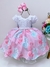 Vestido Infantil Branco Renda Saia Rosa Florida Pérolas Luxo (1619BO)