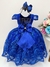 Vestido Infantil Azul Royal com Renda e Cinto e Pérolas (1017AR) - Utilidades Shopping