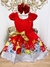 Vestido Infantil Vermelho Floral Laço Dourado Luxo Festas (3006VM) - comprar online