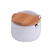 SALEIRO DE MESA DE CERÂMICA C/ TAMPA DE BAMBU E COLHER BIANCO 10cm x 9,5cm x 9,5cm