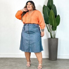 Saia bengaline cinza plus size