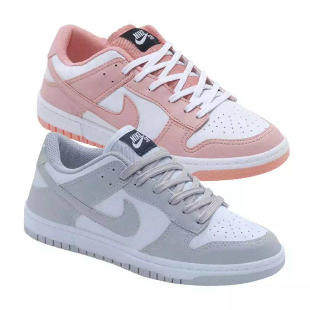 COMBO 2 NIKE DUNKS cinza/branco e rosa/branco