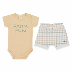 Body curto c/ Short para bebê em algodão egípcio Fazendinha - Mini & Co