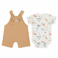 Jardineira c/ Body curto para bebê em algodão egípcio Dino - Mini & Co - comprar online