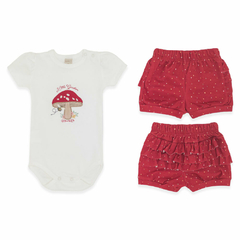 Body curto c/ Short babadinhos para bebê em algodão egípcio Cogumelos - Mini & Co - Nenen Enxovais