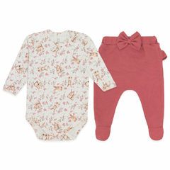 Body longo c/ Calça (Mijão) para bebê em algodão egípcio Floral Coelha - Mini & Co - loja online