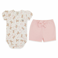 Body curto c/ Short para bebê em algodão egípcio Ursa Provençal - Mini & Co - Nenen Enxovais