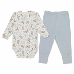 Body longo c/ Calça (Mijão) para bebê em algodão egípcio Urso Provençal - Mini & Co