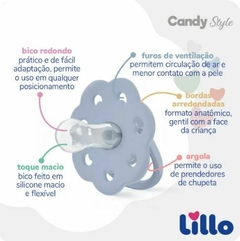 Chupeta Lillo Candy Style Bico Redondo Com Estojo na cor Azul - +6 Meses - Nenen Enxovais